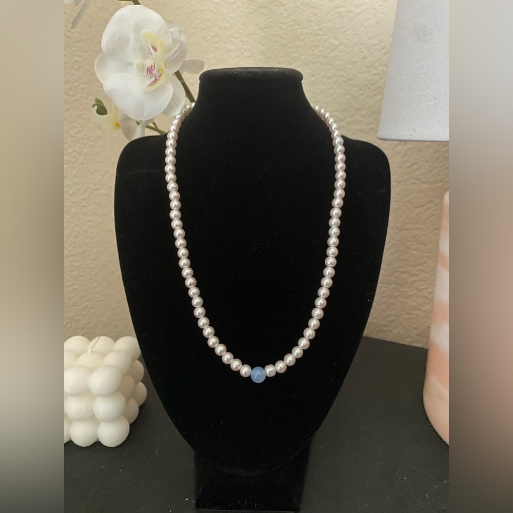 Handmade Necklace&Earring Set “Flushed Water Necklace & Periwinkle Connections”